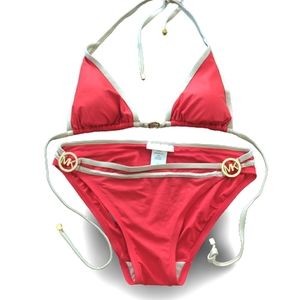 Michael Kors MK Logo Side Ring Bikini Bottom with center MK Logo on the …